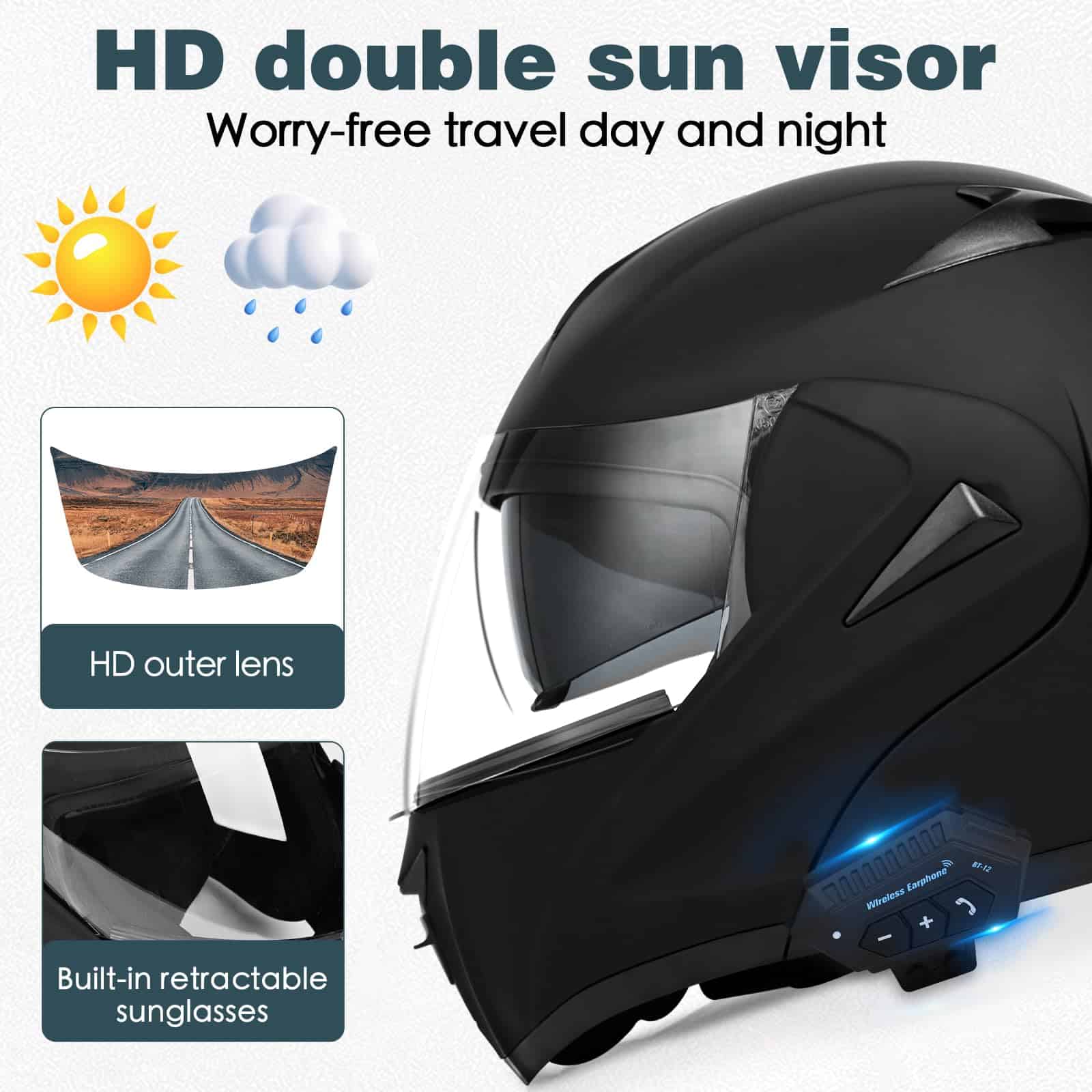 Casco Bluetooth Modular para Motocicleta, Aprobado por DOT - Imagen 4