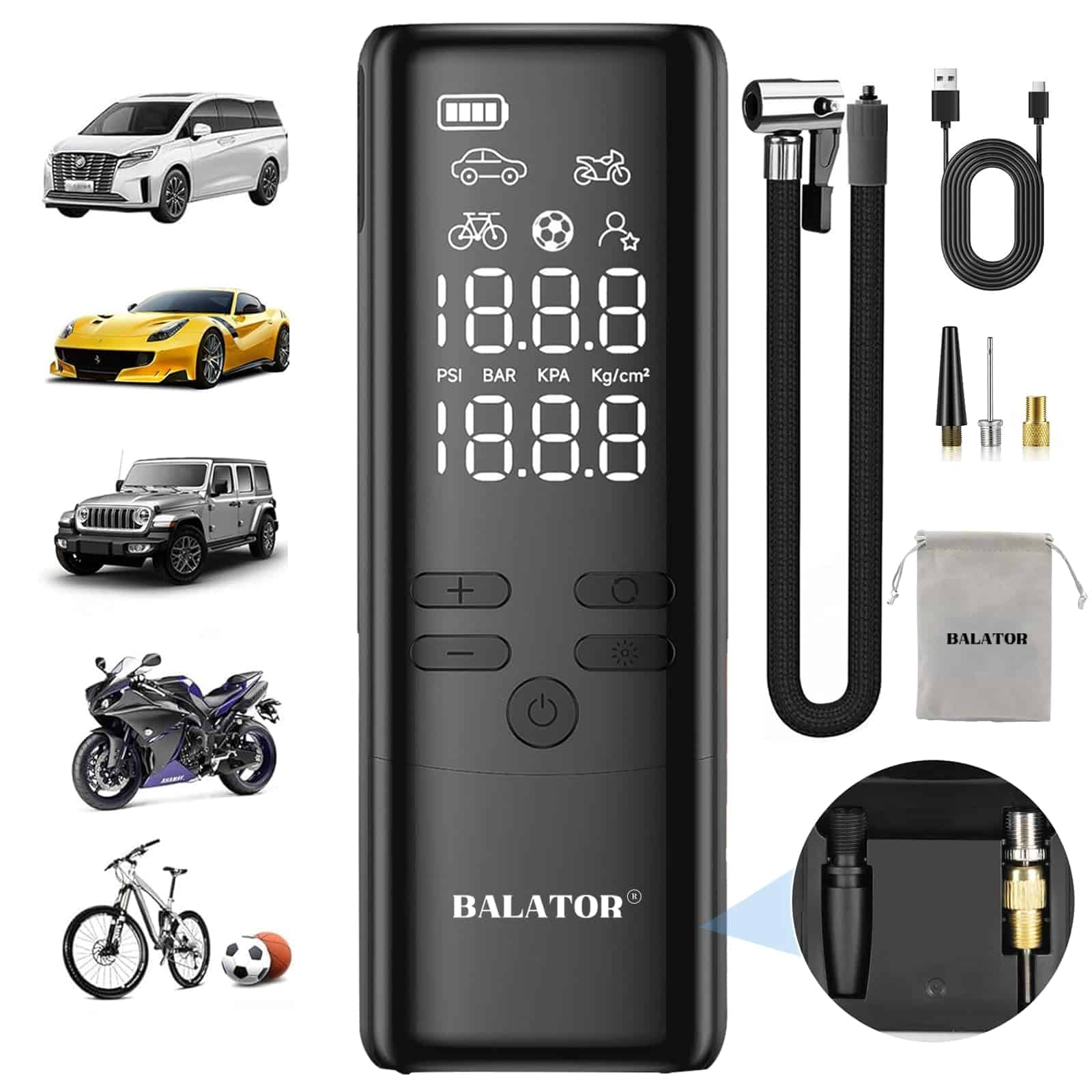 Inflador de Neumáticos Compresor de Aire -Negro