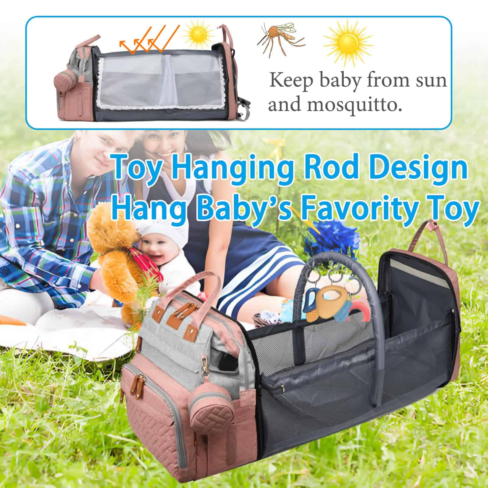 Bolsa de pañales Jeryswet con estación de cambio, mochila - Imagen 3