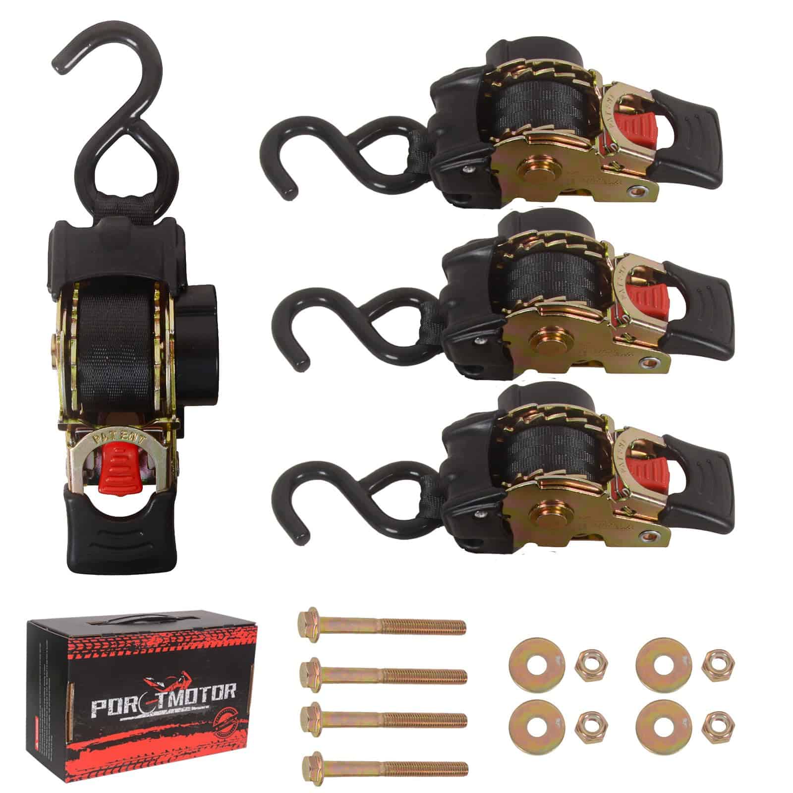 Porotmotor 4 Pack Bolt-On Retractable Ratchet Straps (1"
