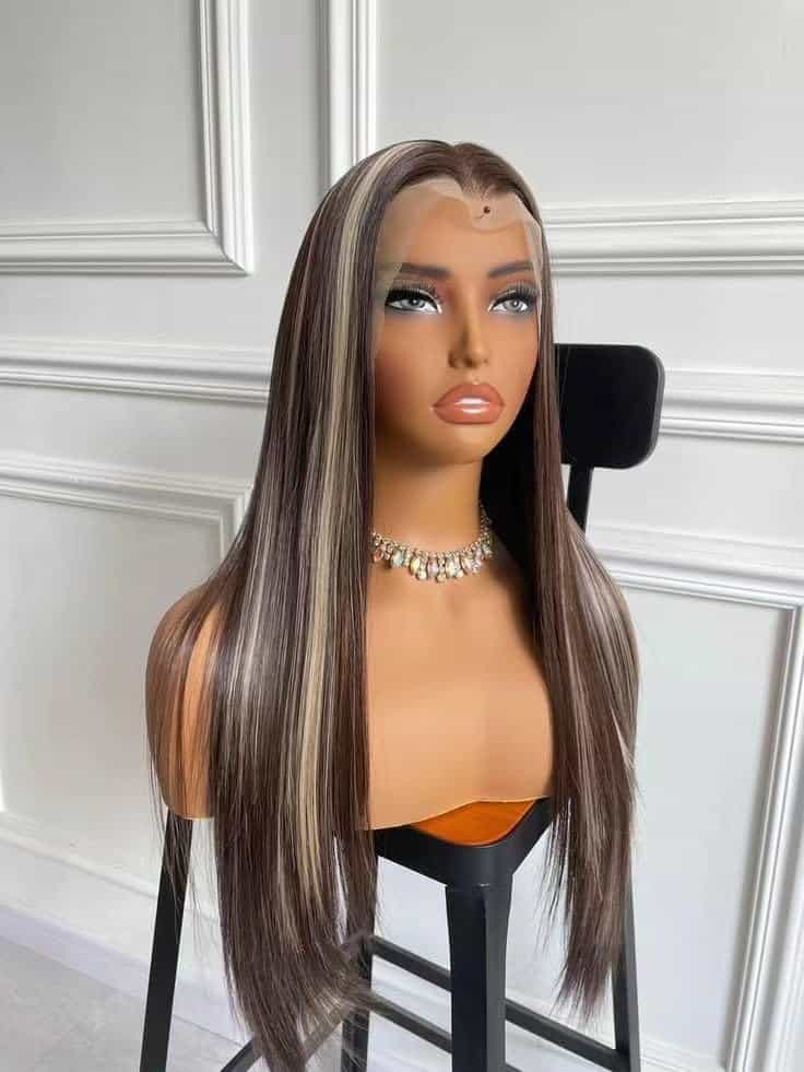 Pelucas de Encaje Recto Largo con Reflejos en Color Marrón - Imagen 3