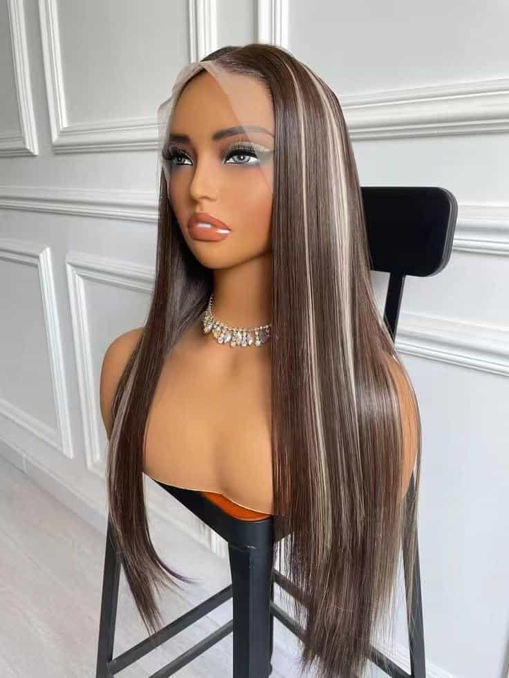 Pelucas de Encaje Recto Largo con Reflejos en Color Marrón - Imagen 5