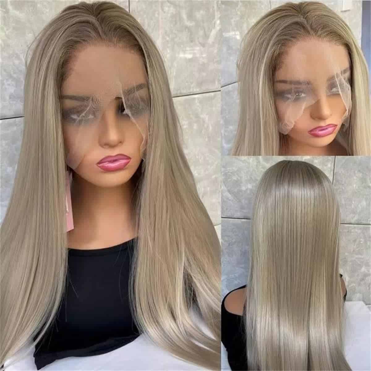 Peluca de Encaje Frontal Rubia con Reflejos Rubios y Miel