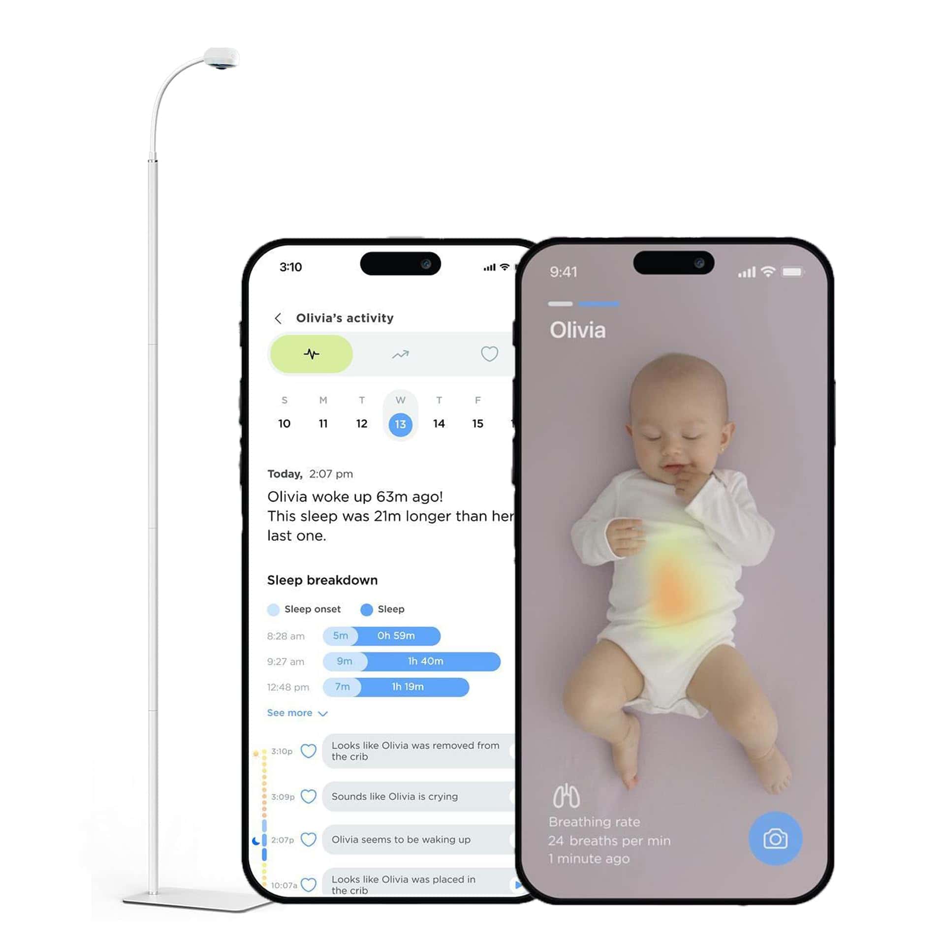 Cámara de bebé WiFi con soporte para colocar en el suelo,