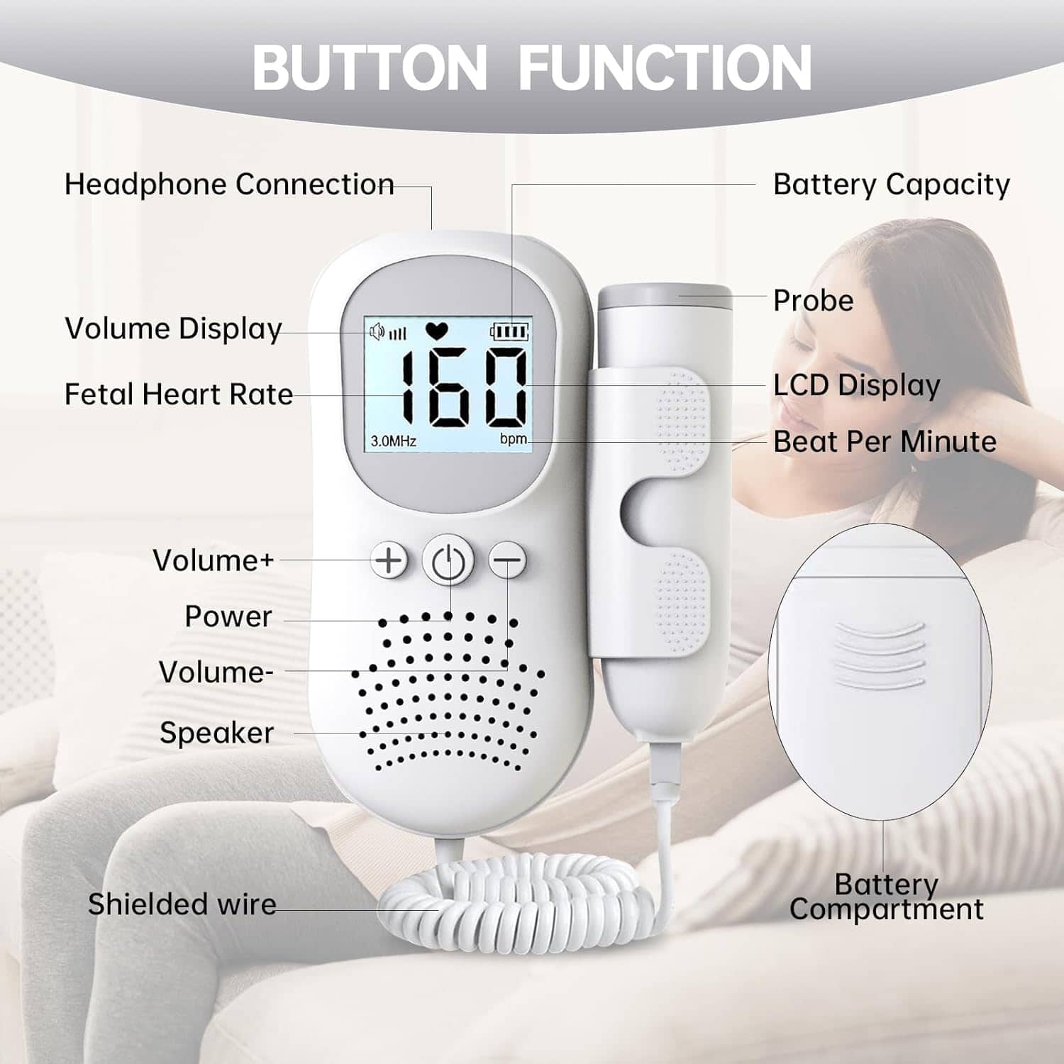 Mini Doppler, Detector y Monitor de Ritmo Cardíaco Fetal - Imagen 3