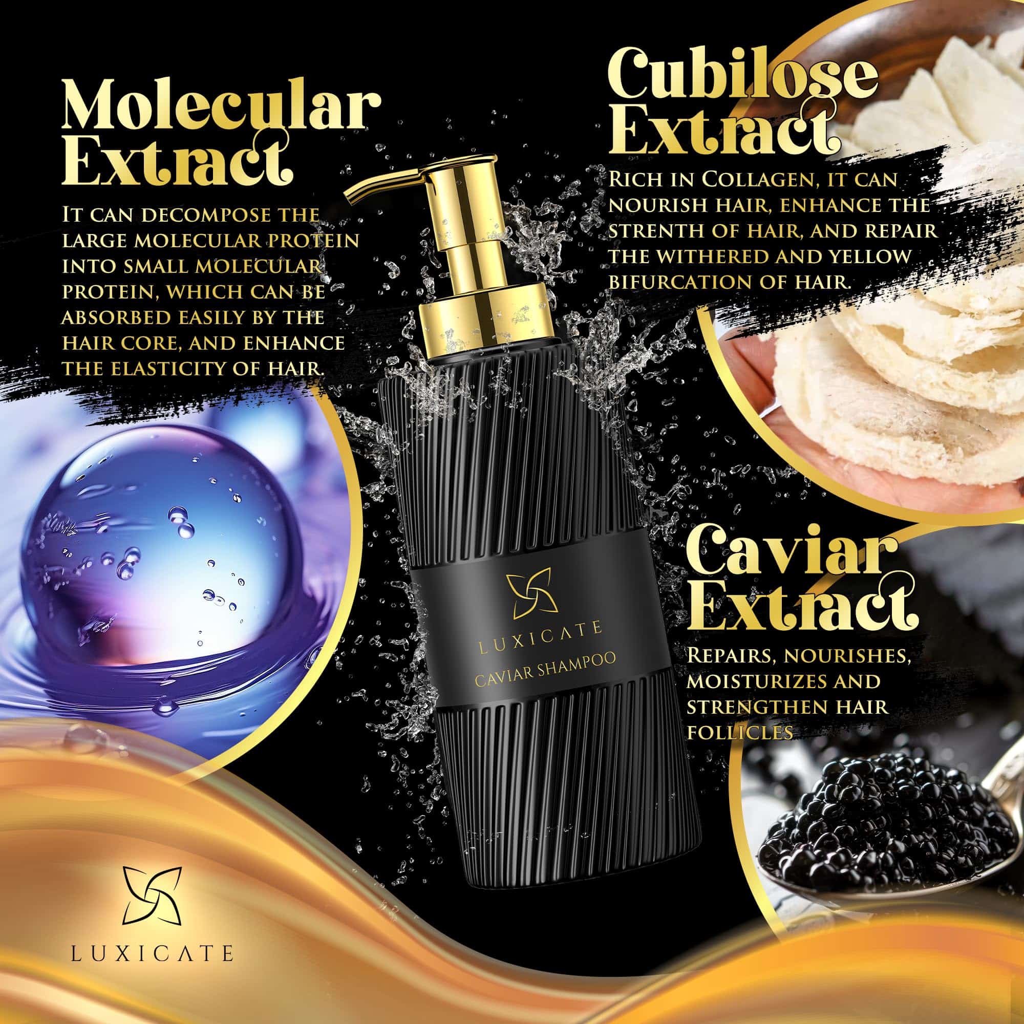 Shampoo de Extracto de Caviar Orgánico Unisex Luxicate - - Imagen 6
