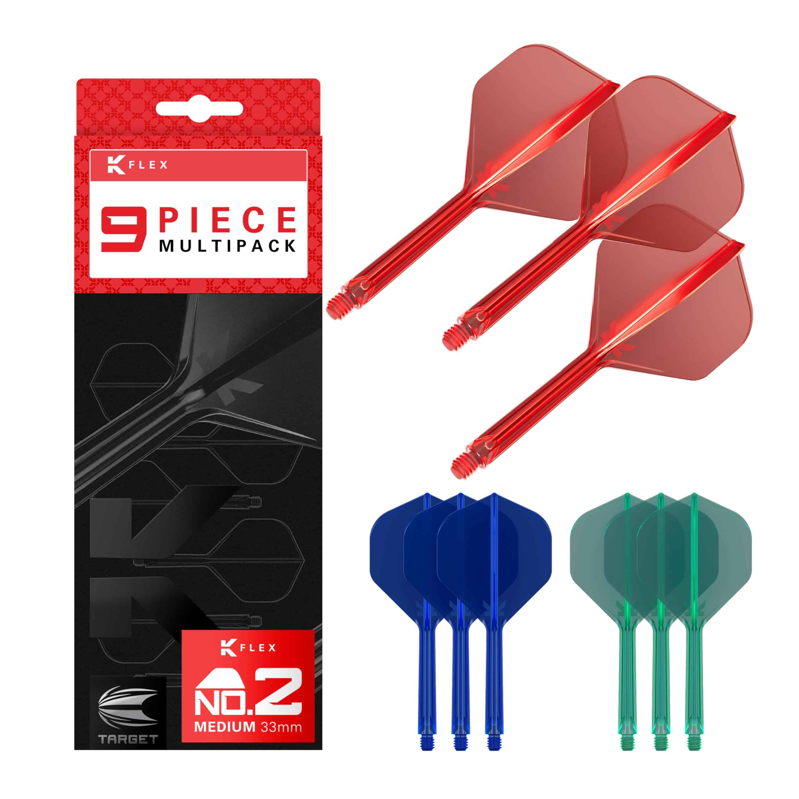 TARGET Darts K-Flex Integrated Dart Flights -Rojo, Azul y Ve
