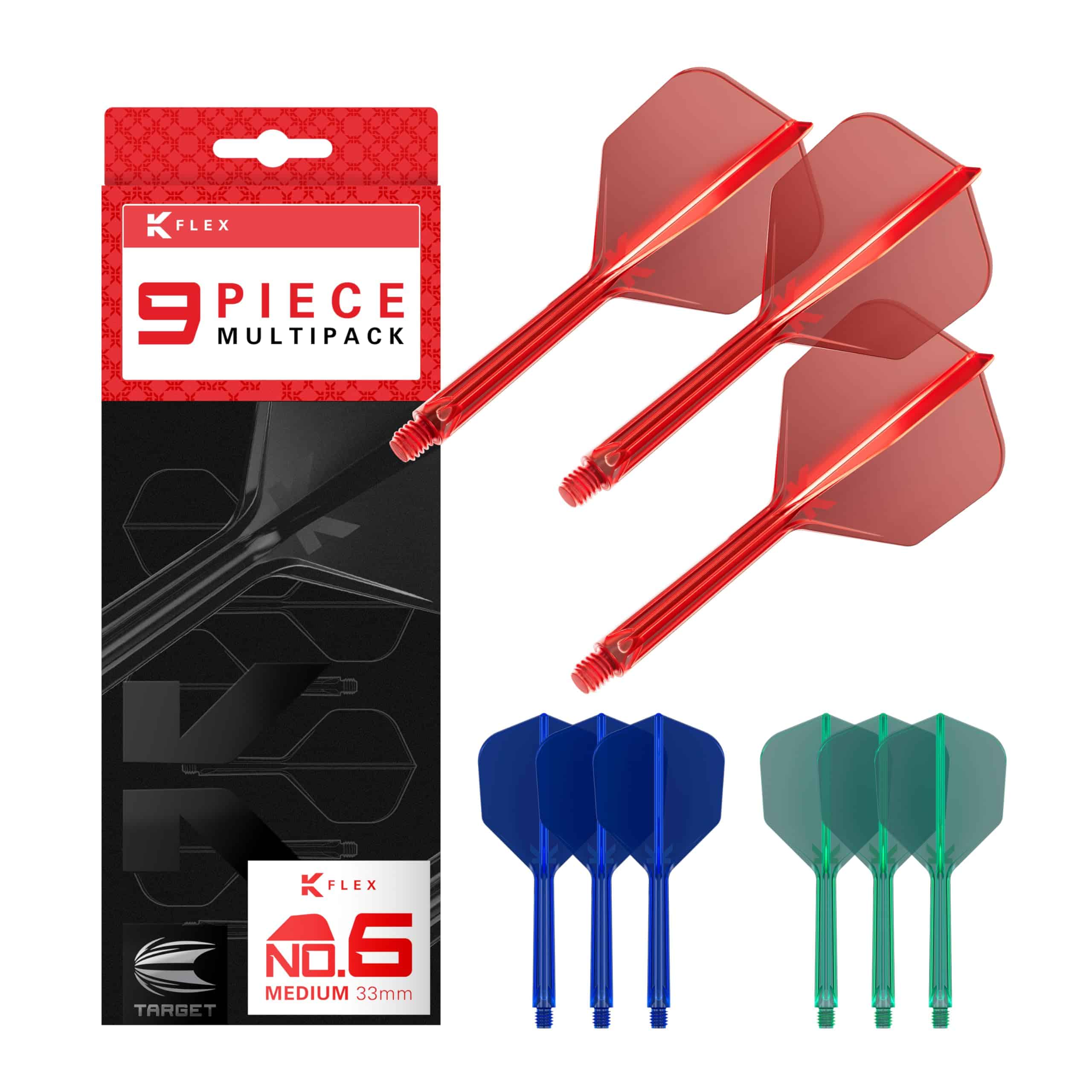 TARGET Darts K-Flex Integrated Dart Flights -Rojo, Azul y Ve