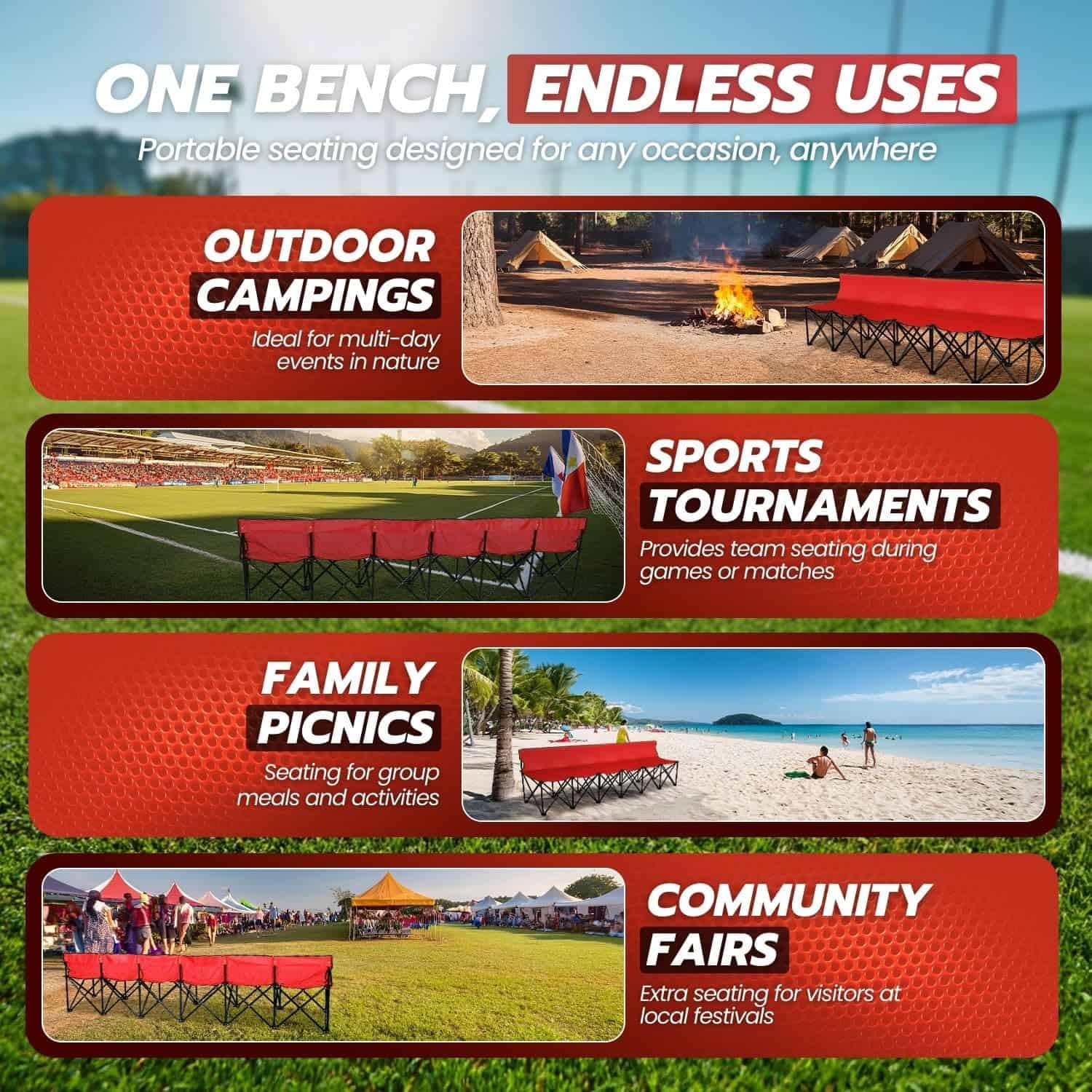 Banco Plegable Portátil Flexzion, 6 Asientos, Banco de - Imagen 9