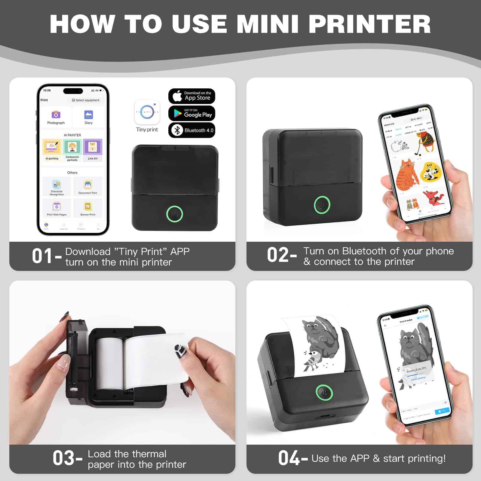 Print Pods Mini Printer, Impresora Térmica de -Negro - Imagen 5