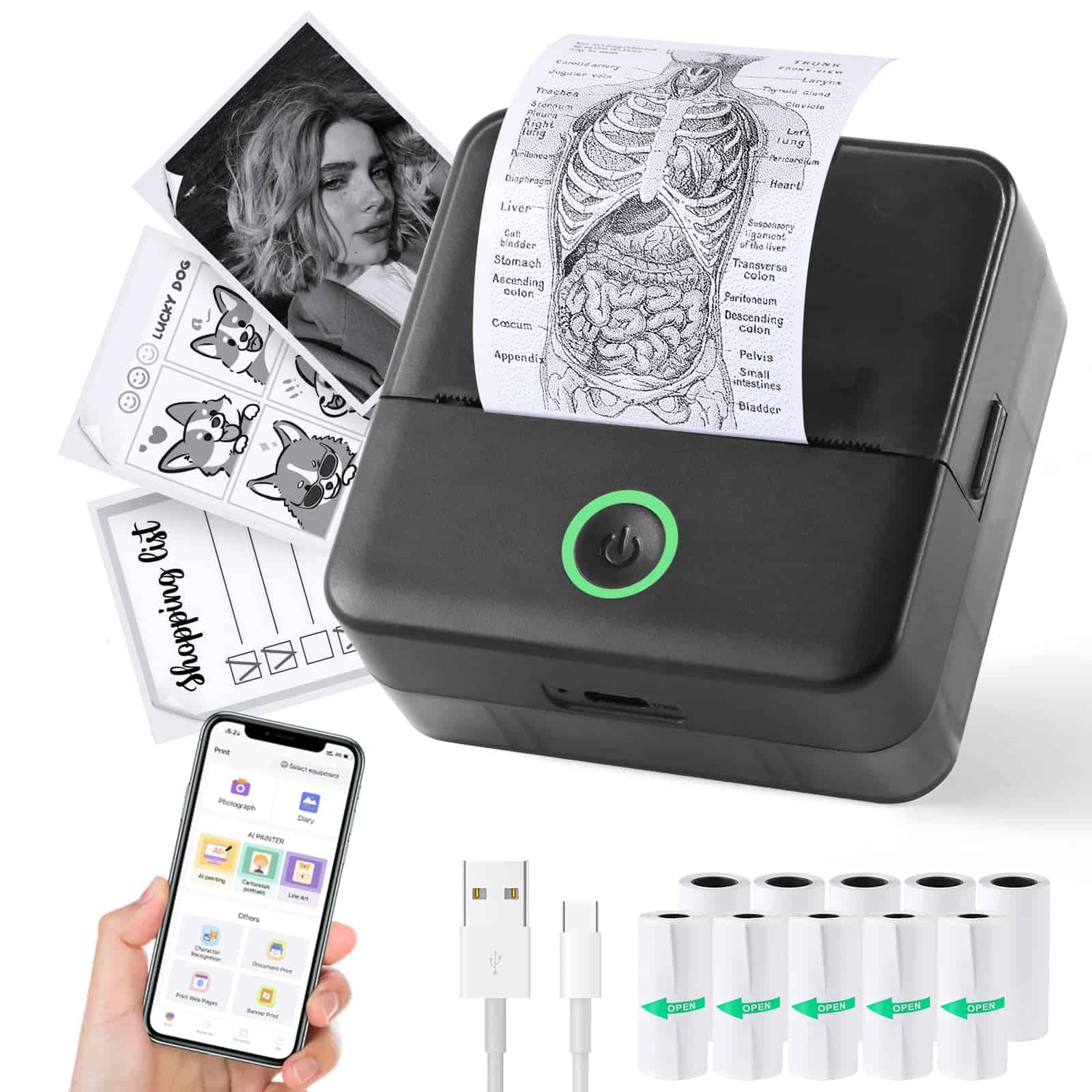 Print Pods Mini Printer, Impresora Térmica de -Negro