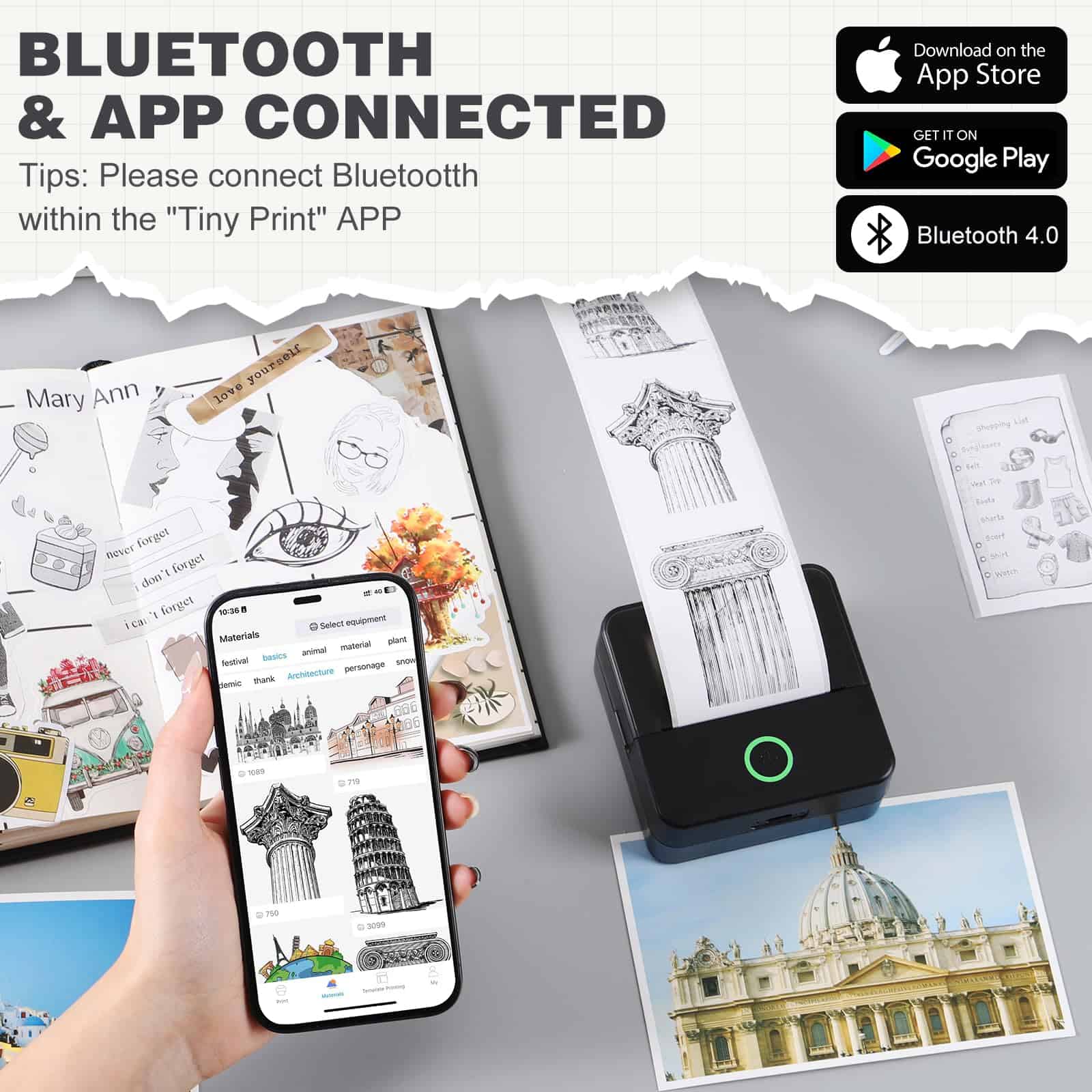 Print Pods Mini Printer, Impresora Térmica de -Negro - Imagen 3