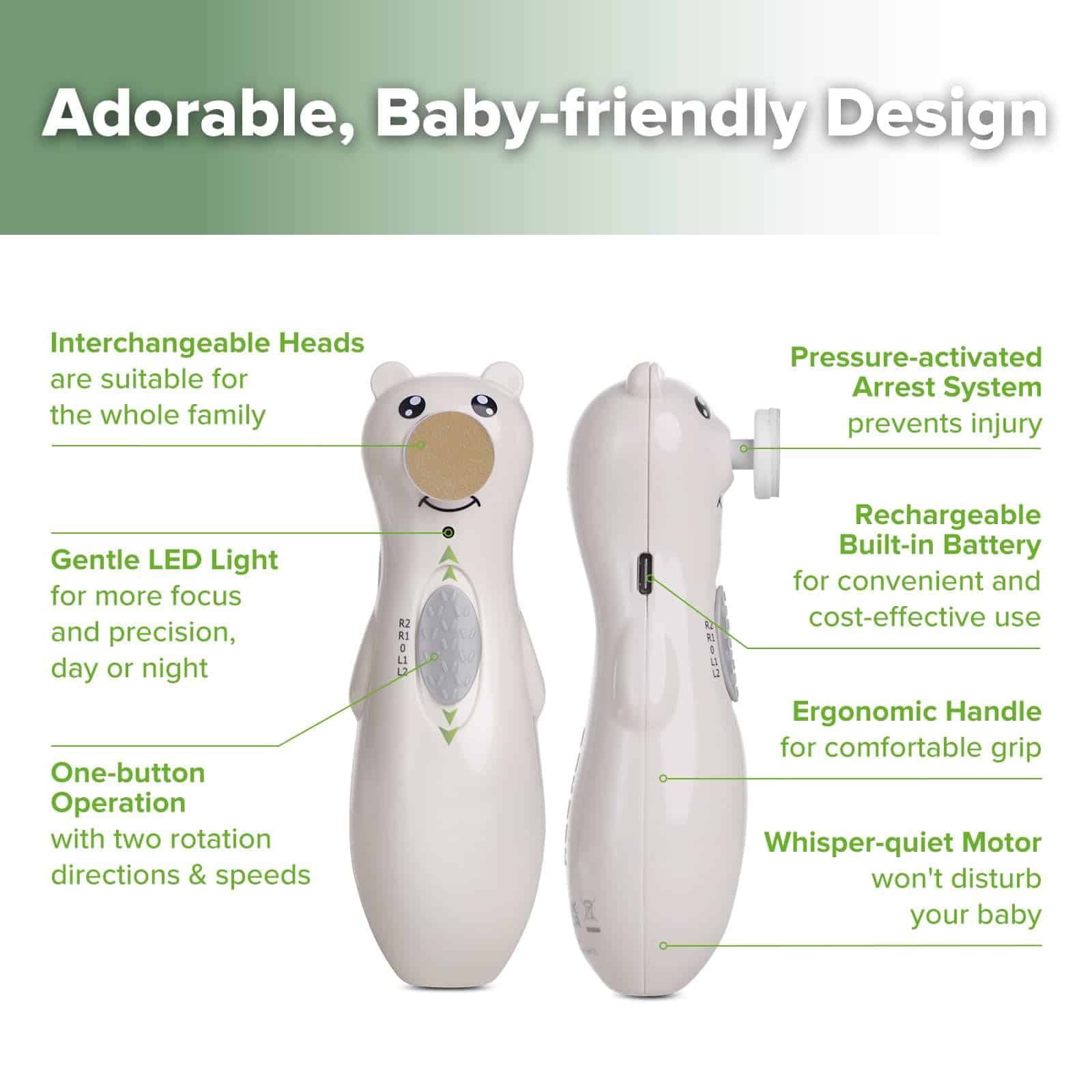 Cortauñas eléctrico para bebés Haakaa con luz LED, - Imagen 5