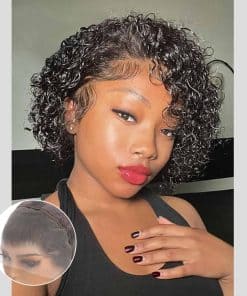 YKHJH 13X4 Pelucas de Pelo Corto Rizado de Cabello Humano