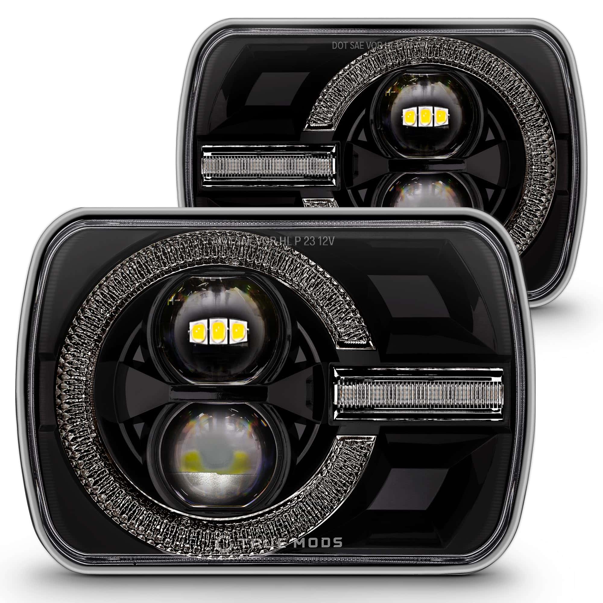 Faros LED con Halo TRUE MODS 5x7 7x6 Pulgadas H6054 Negro