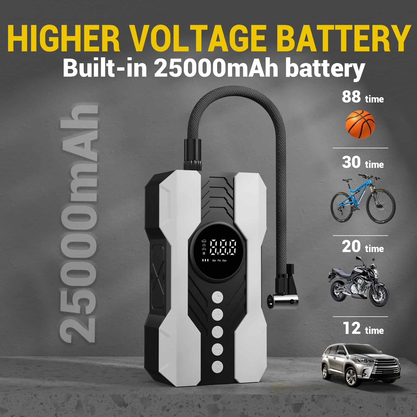 Inflador de neumáticos portátil Kalyoosen, -Blanco - Imagen 4