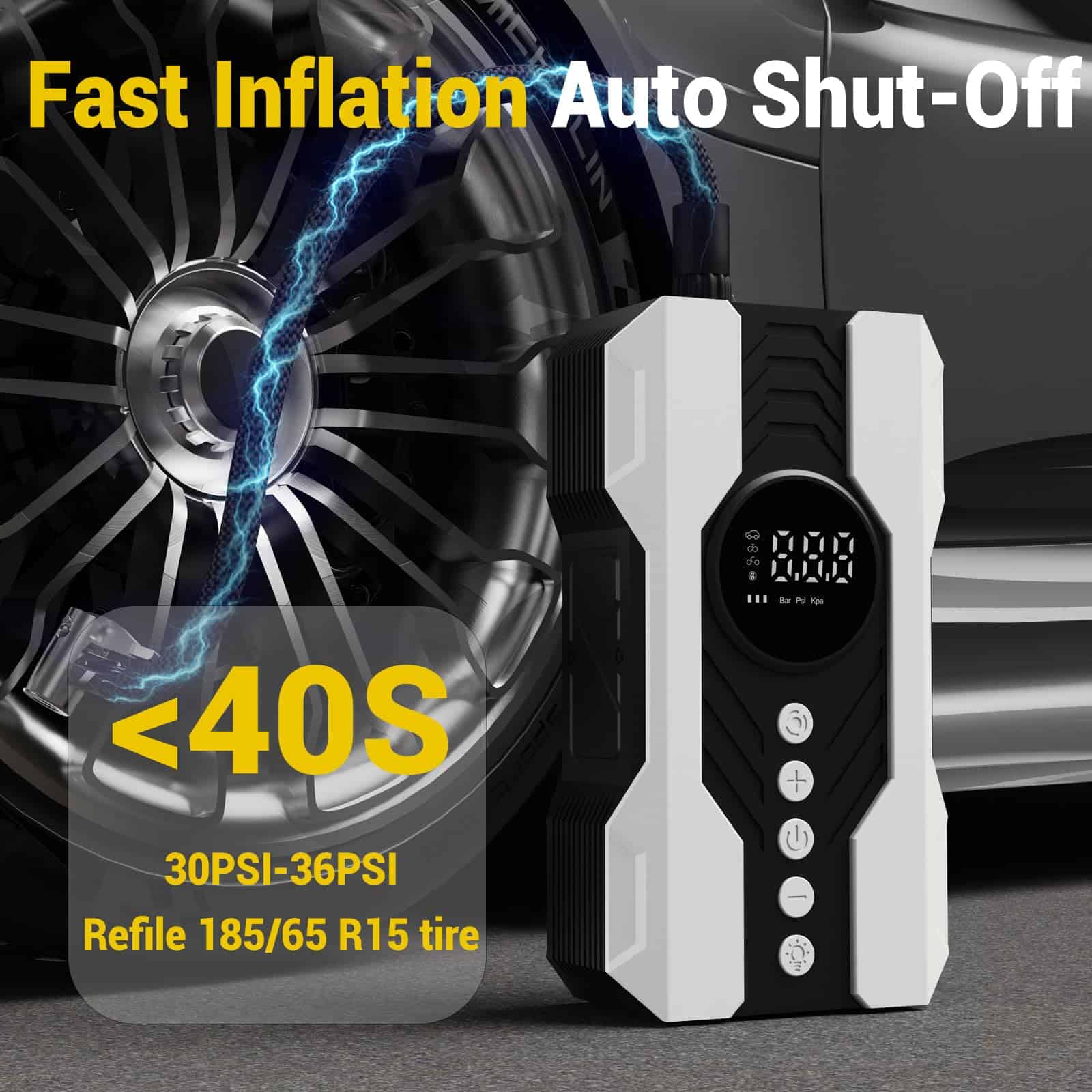 Inflador de neumáticos portátil Kalyoosen, -Blanco - Imagen 3