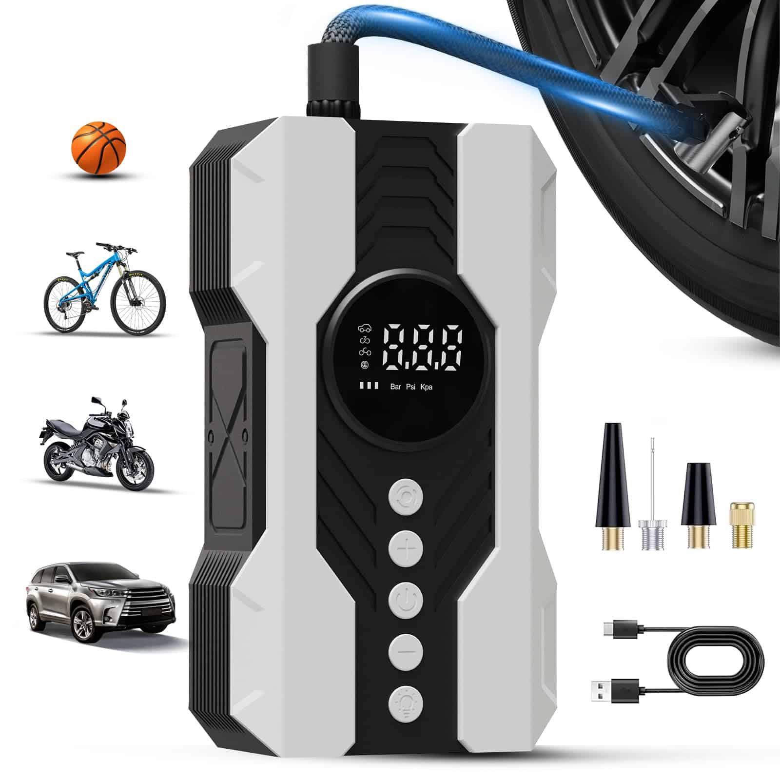 Inflador de neumáticos portátil Kalyoosen, -Blanco