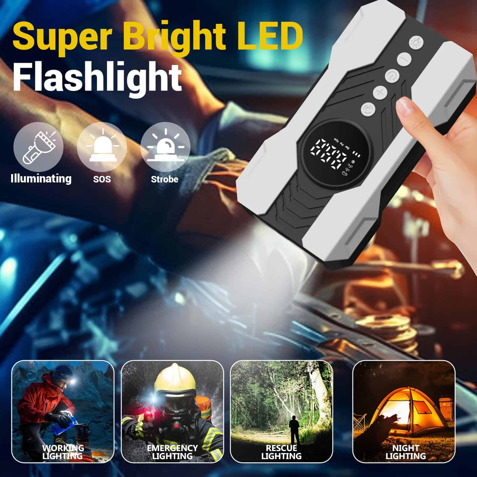 Inflador de neumáticos portátil Kalyoosen, -Blanco - Imagen 6