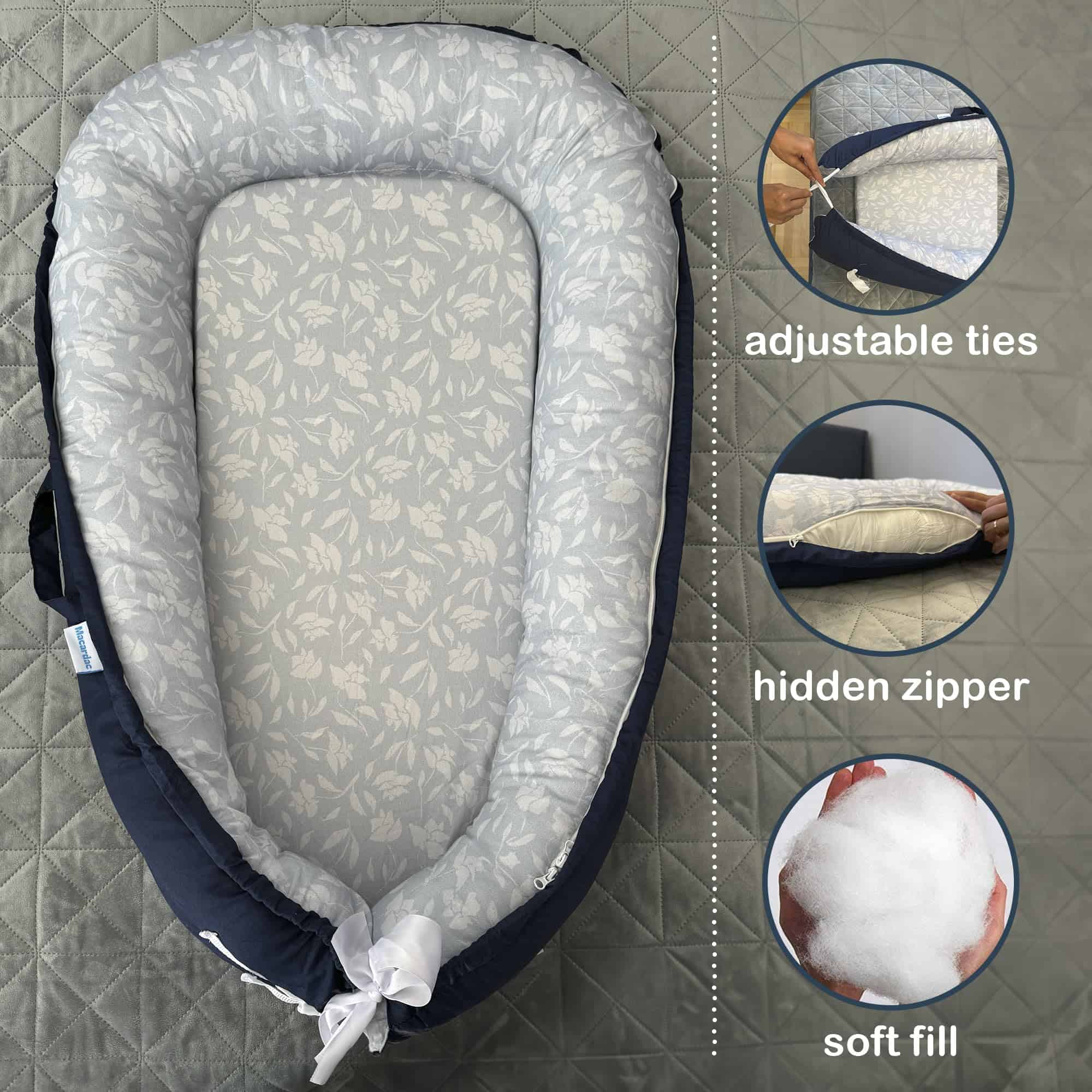Macardac Baby Lounger para Recién Nacidos - 100% Algodón, - Imagen 9