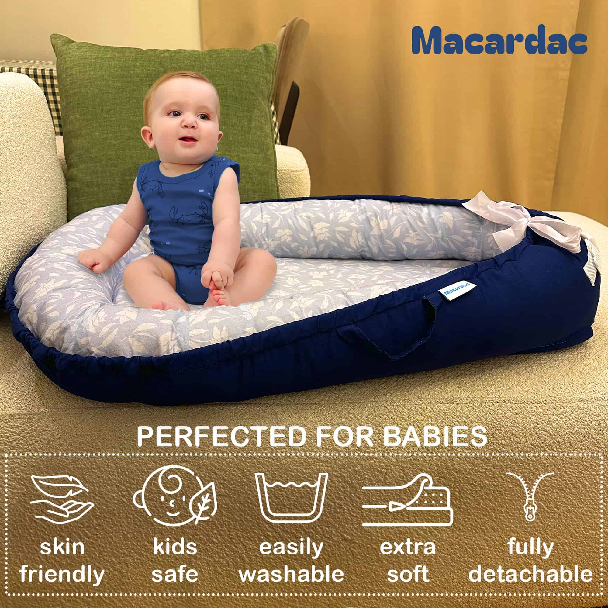 Macardac Baby Lounger para Recién Nacidos - 100% Algodón, - Imagen 8