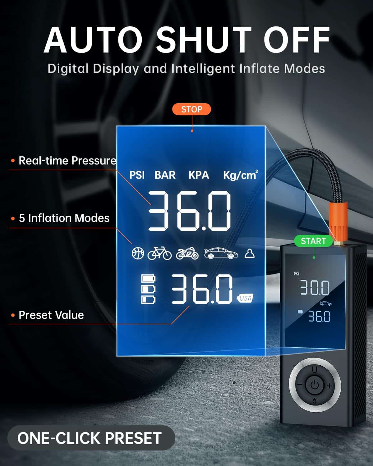 Inflador de neumáticos inalámbrico, Compresor de aire - Imagen 5