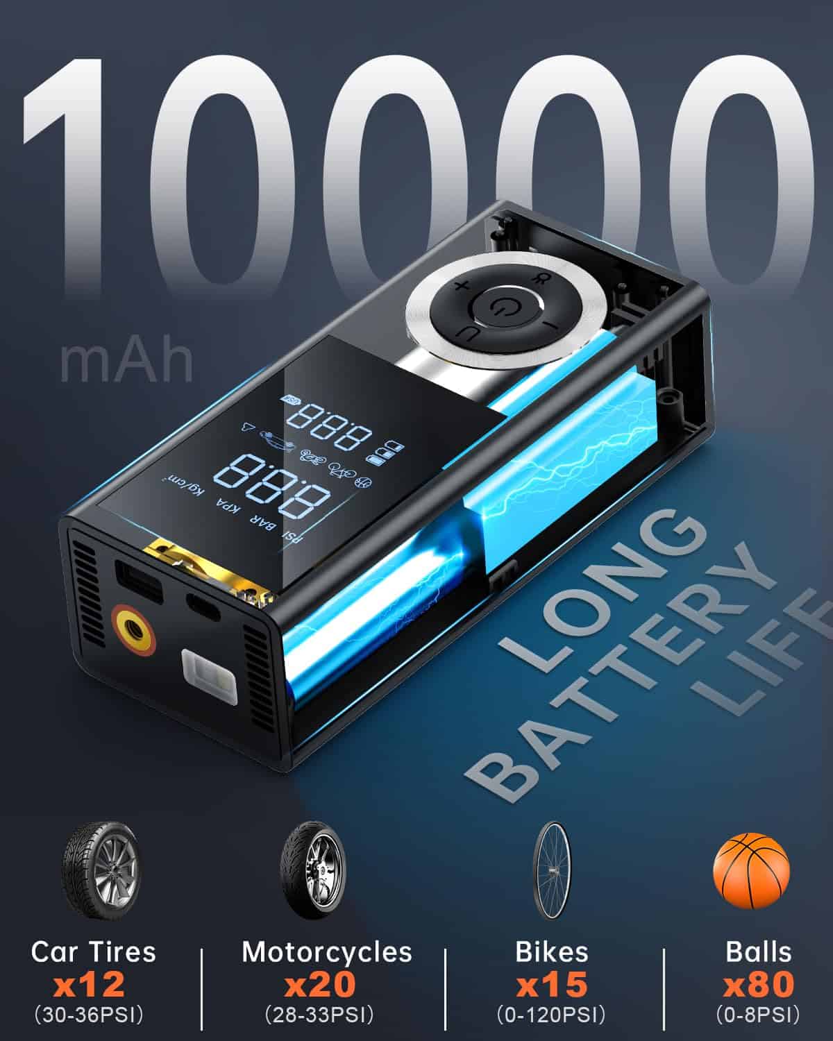 Inflador de neumáticos inalámbrico, Compresor de aire - Imagen 6