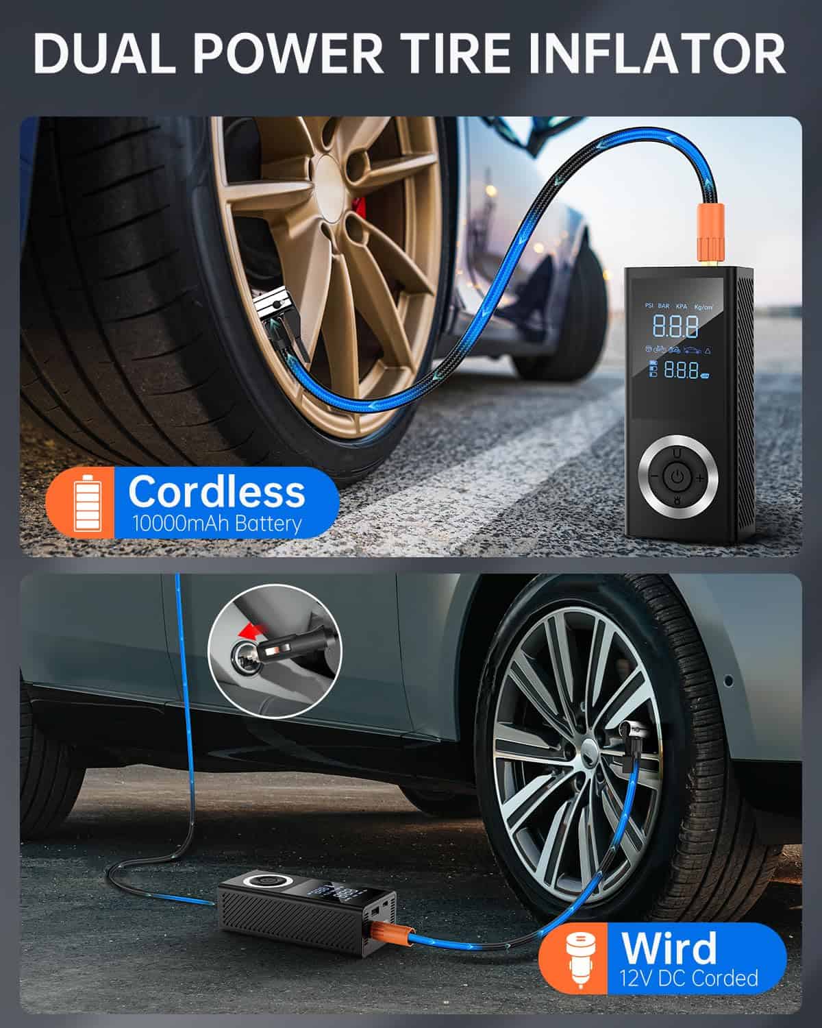 Inflador de neumáticos inalámbrico, Compresor de aire - Imagen 3