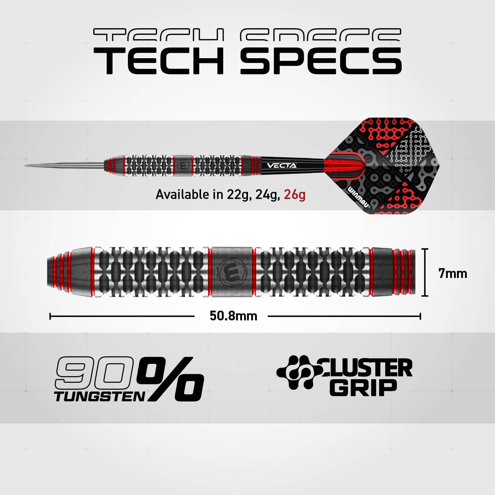 Juego de Dardos Winmau Cypher 26g 90% Tungsteno con Plumas - Imagen 5