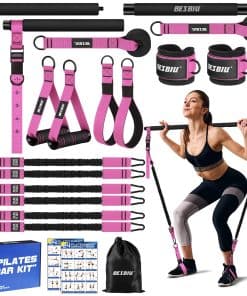 Kit de Barra de Pilates con Bandas de -Rojo Rosa