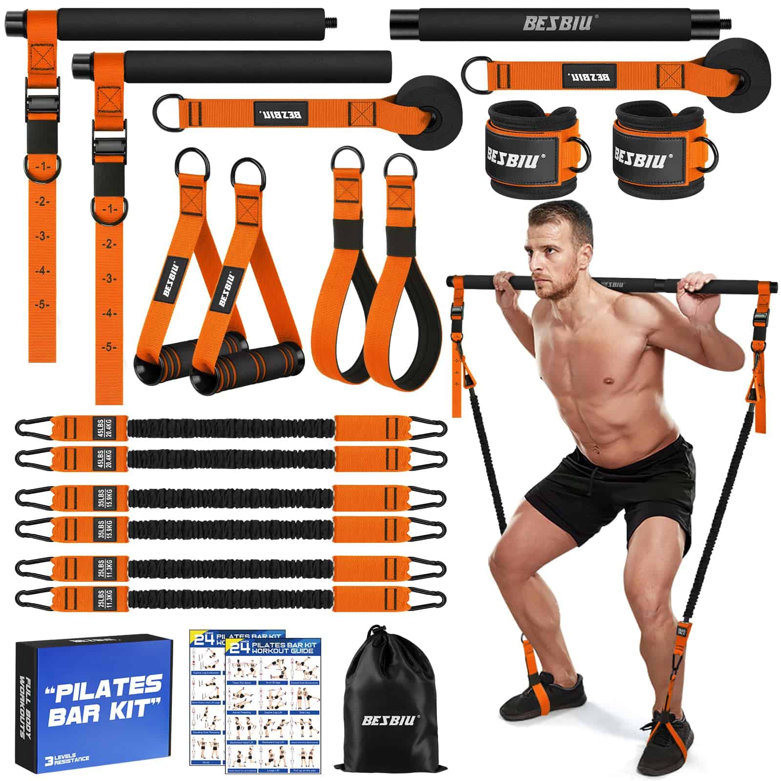 Kit de Barra de Pilates con Bandas de -Naranja