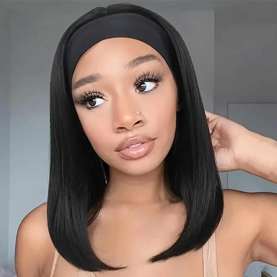 Peluca de Diadema de Cabello Humano Recto Bob de 14