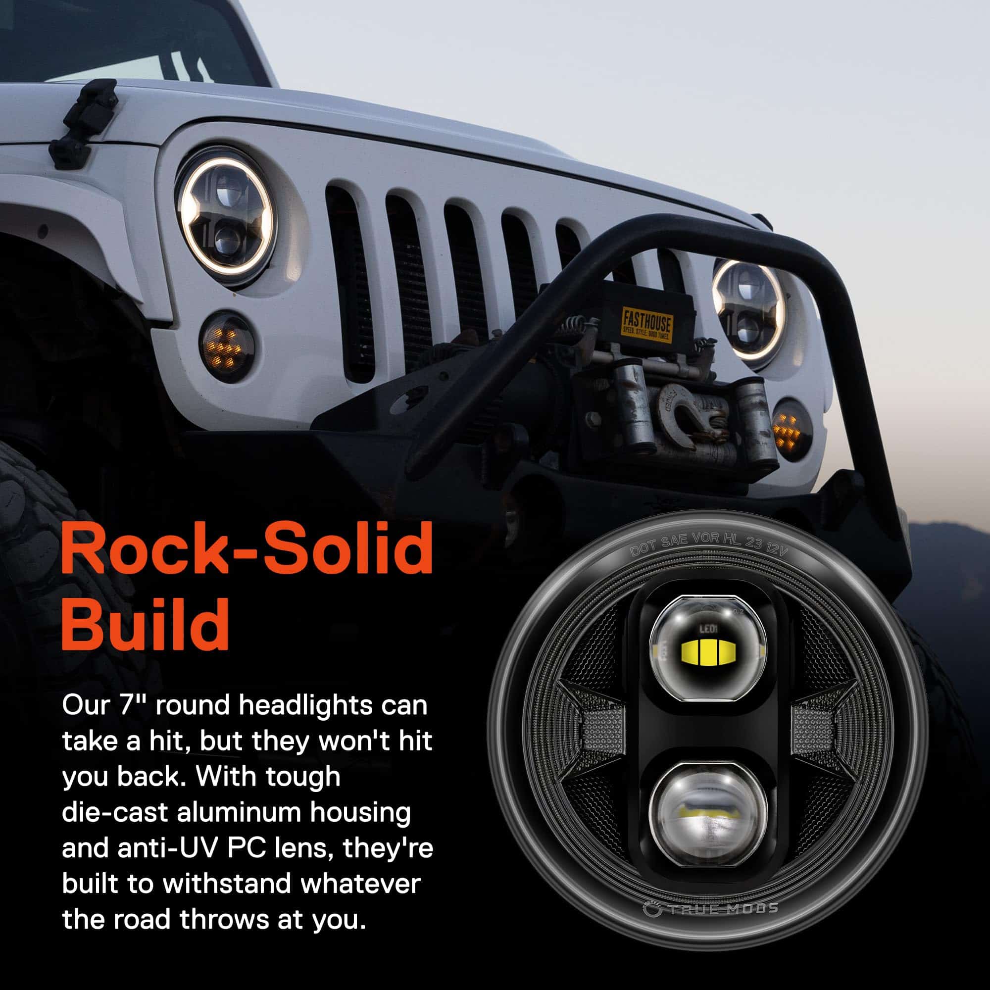 Faro Delantero LED Redondo TRUE MODS 7 Pulgadas Negro H6024 - Imagen 6