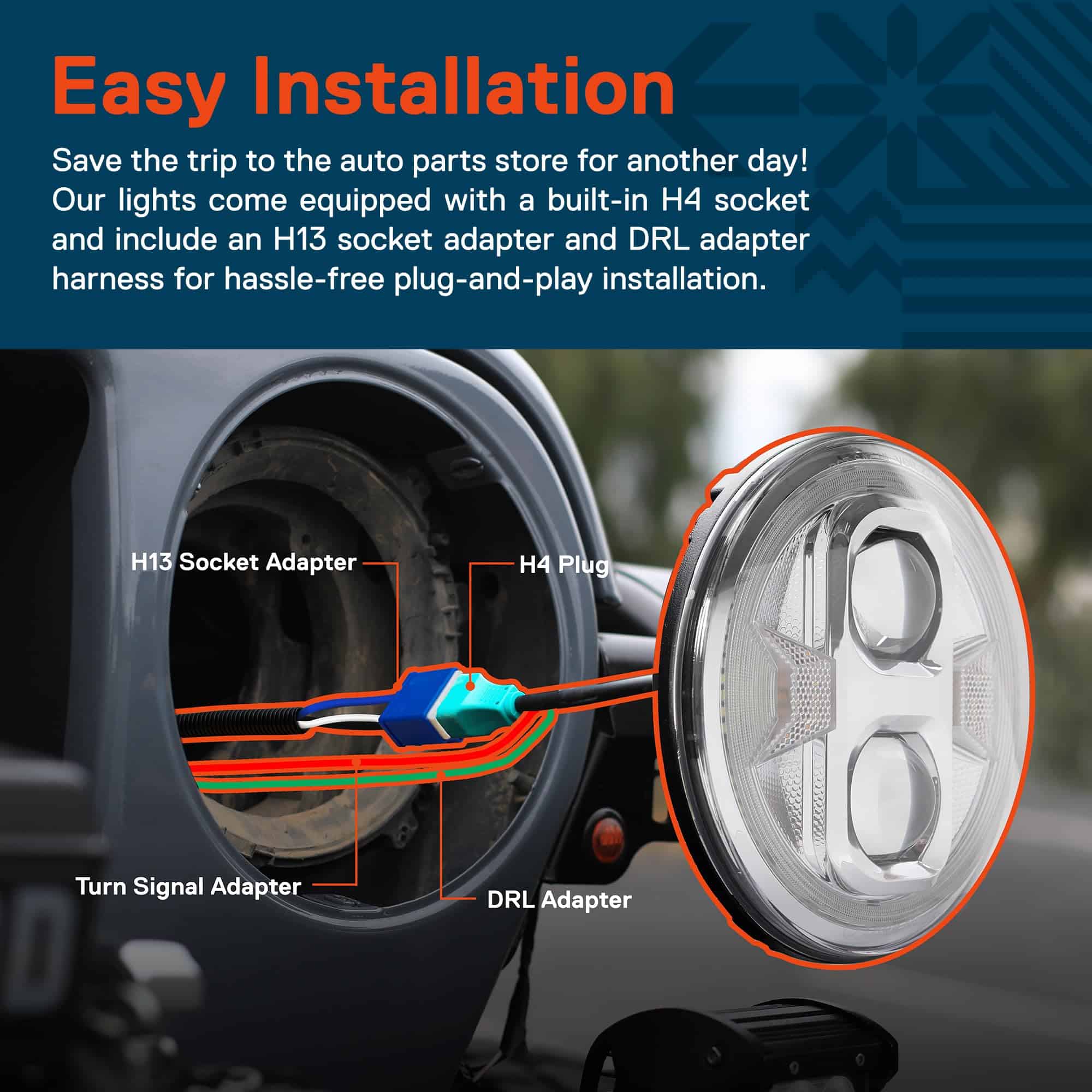 Faro LED Redondo de 7 Pulgadas Cromado H6024 2d1 Hi Lo - Imagen 7