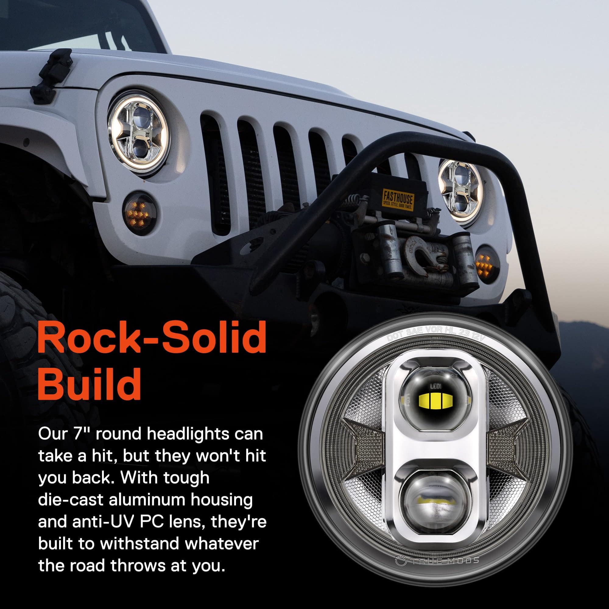 Faro LED Redondo de 7 Pulgadas Cromado H6024 2d1 Hi Lo - Imagen 6