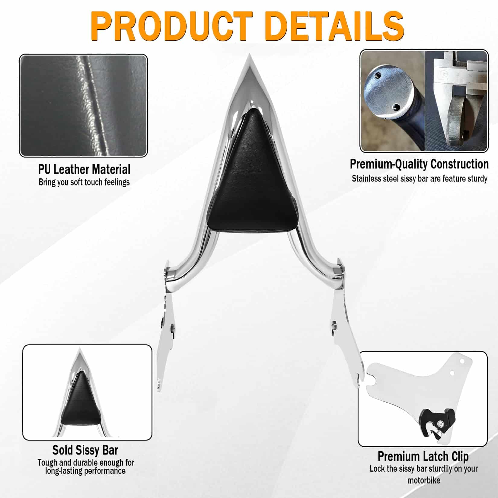 Barra de respaldo para pasajero desmontable de 1.5" para - Imagen 4