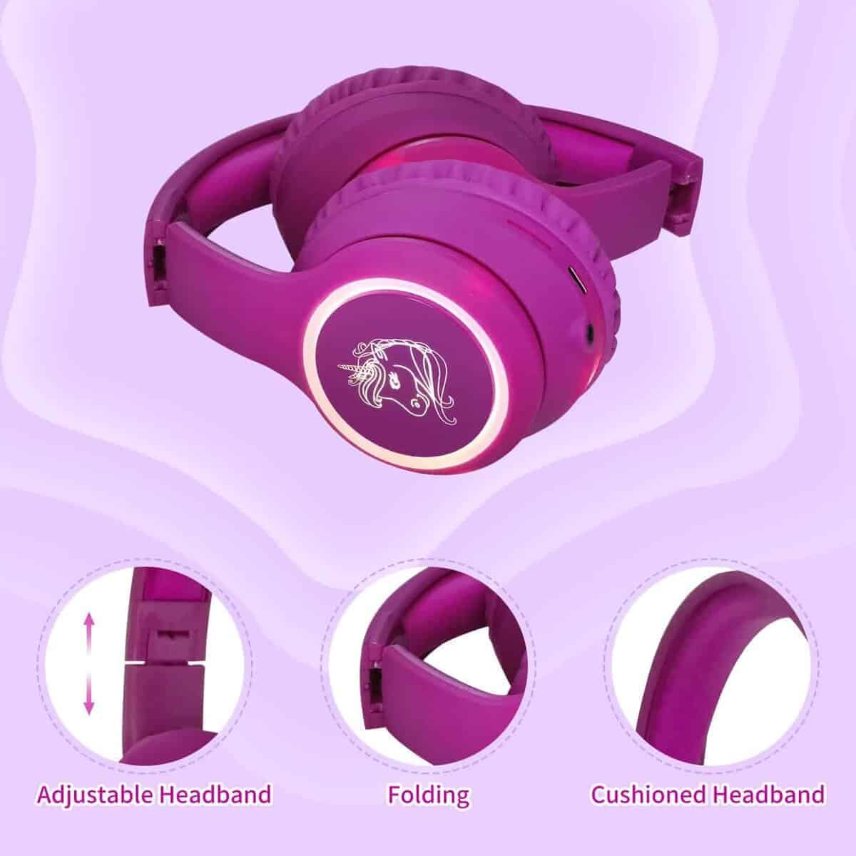 Auriculares para niñas YUSONIC con luces LED de unicornio, - Imagen 7