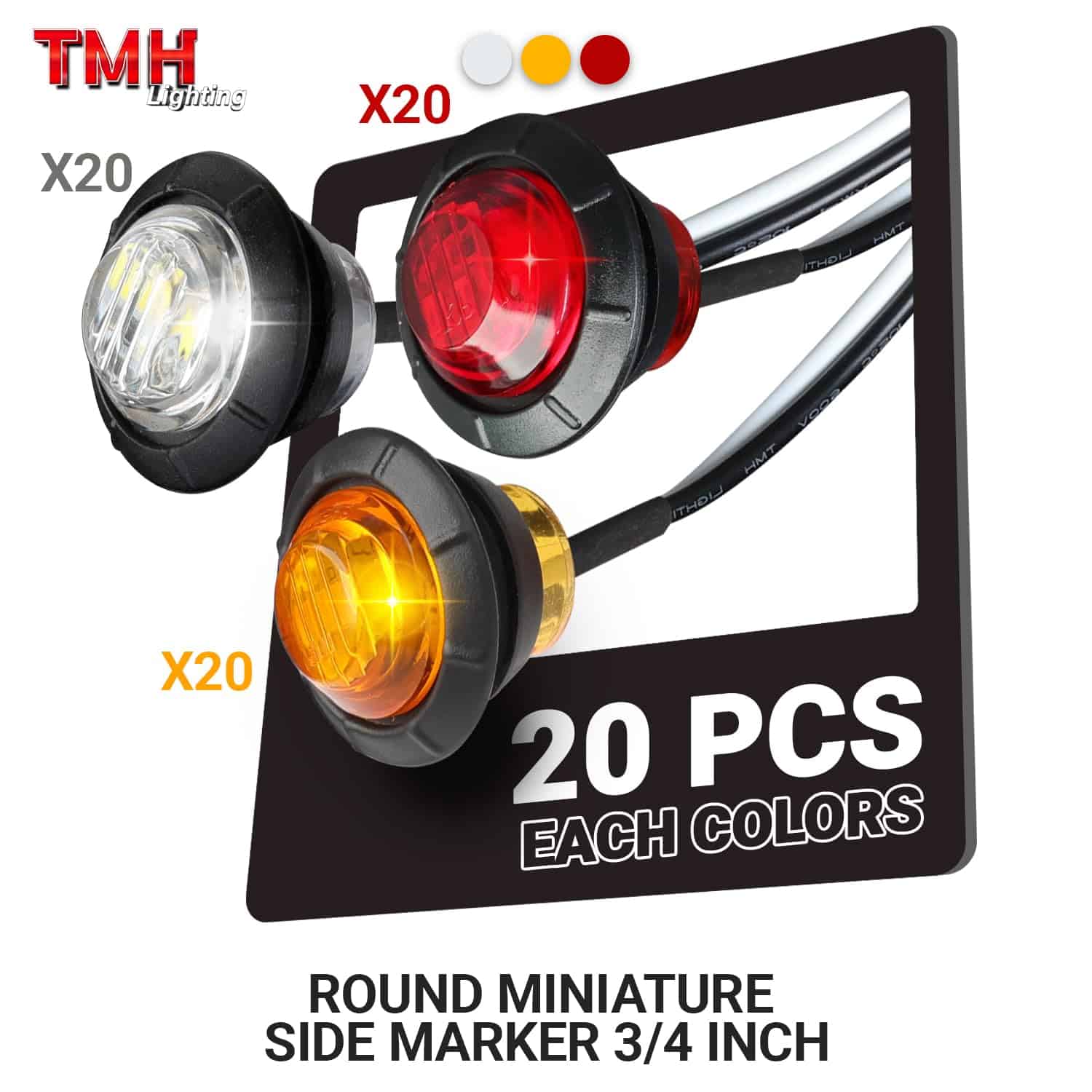 TMH 60 Pcs 3/4 Pulgadas 20 Ámbar + 20 Rojo + 20 Blanco Luz - Imagen 3