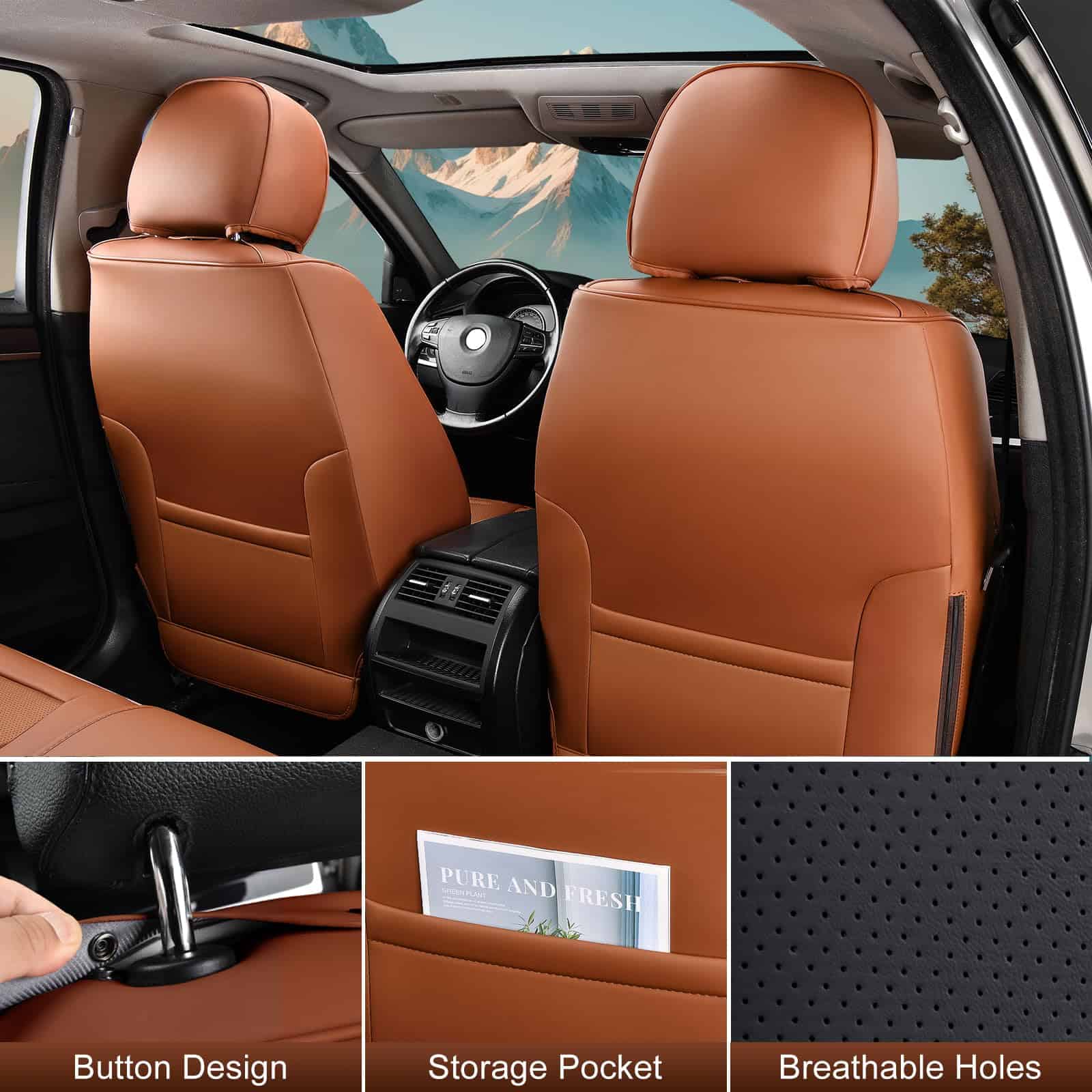 Cubiertas de asiento de cuero TIEHESYT para automóviles con - Imagen 4