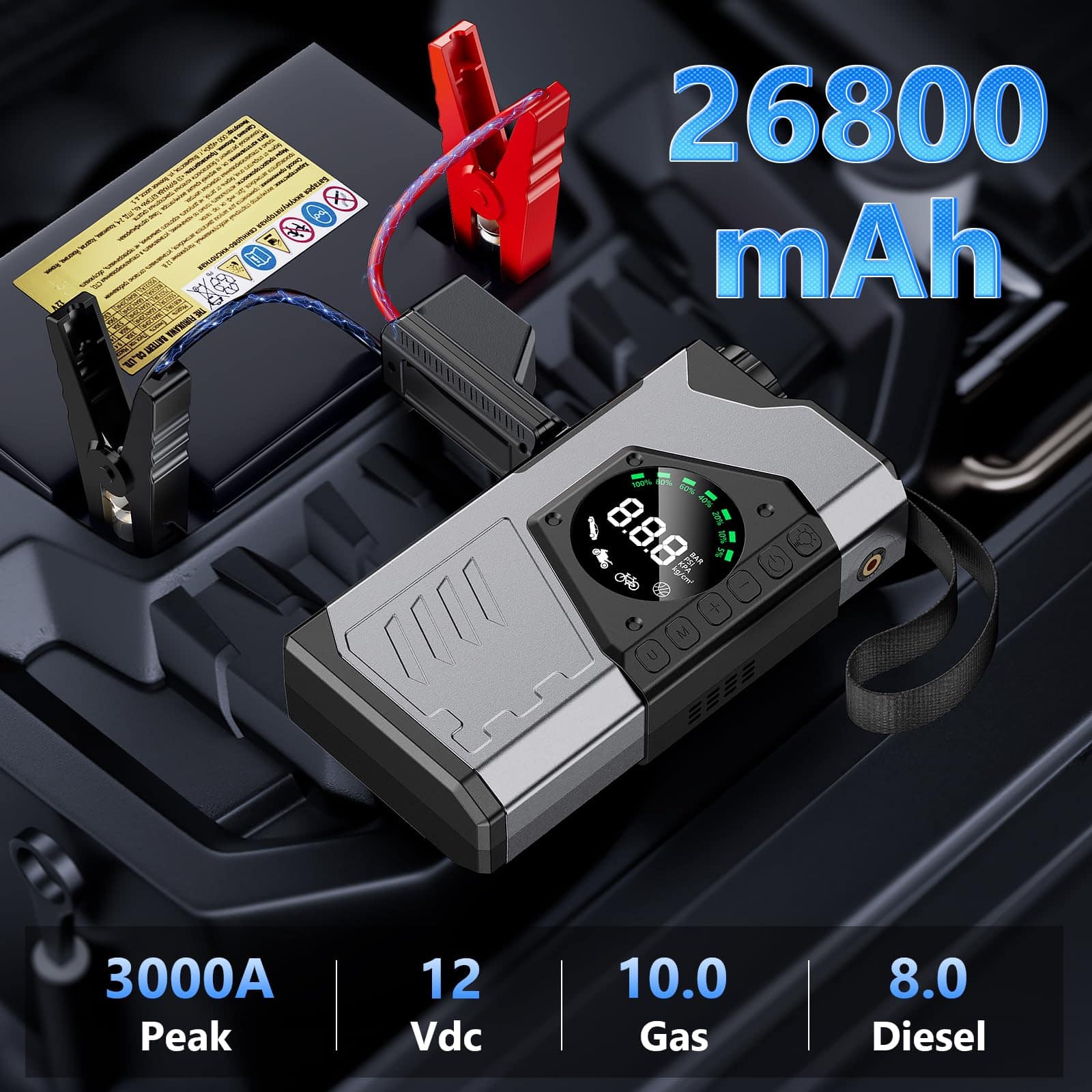 Arrancador de Batería Portátil Zcyge 3000A, Arrancador de - Imagen 3