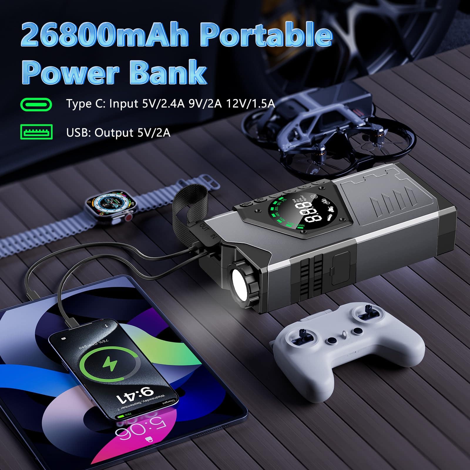 Arrancador de Batería Portátil Zcyge 3000A, Arrancador de - Imagen 6