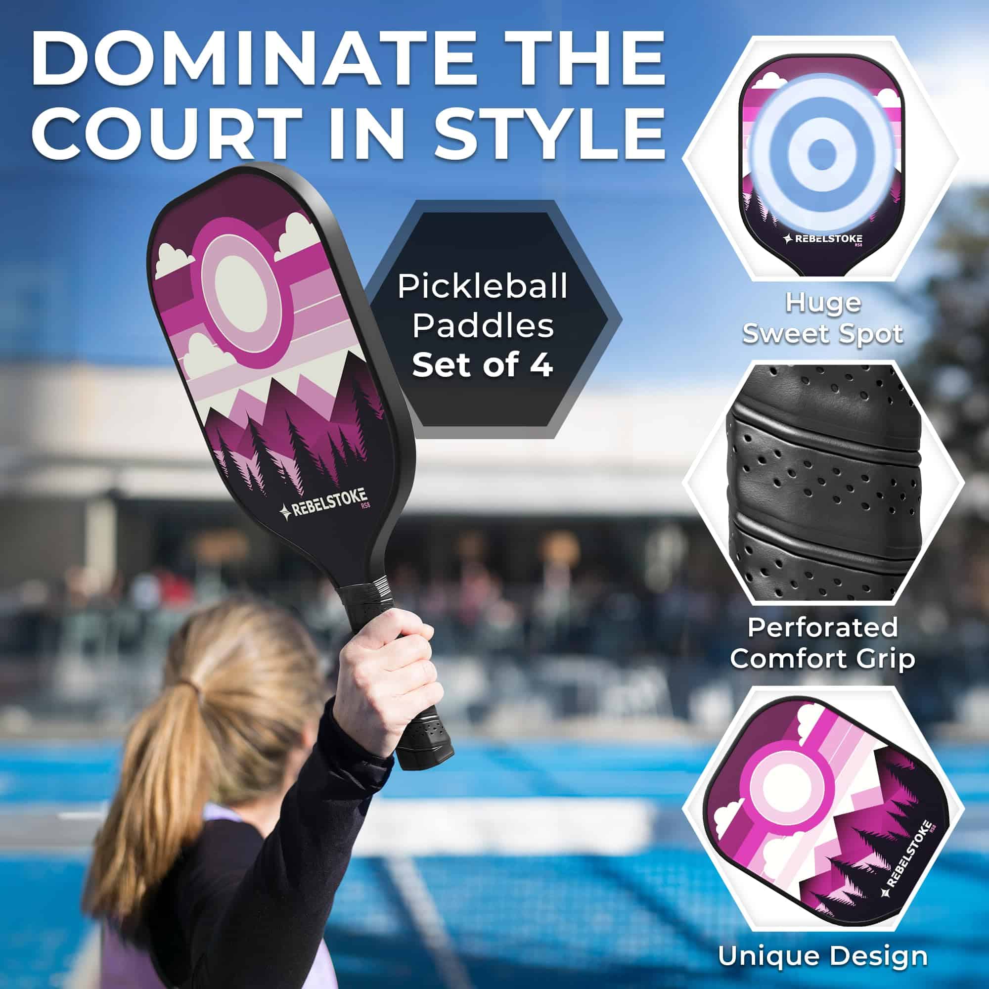 Set de 4 palas de pádel de fibra de vidrio Rebelstoke con - Imagen 3