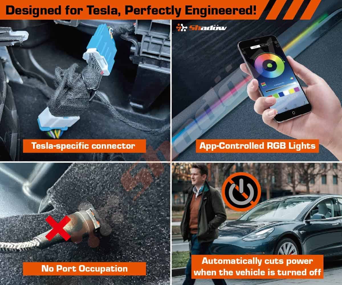 Luz ambiental del centro de consola Shadow para Tesla Model - Imagen 4