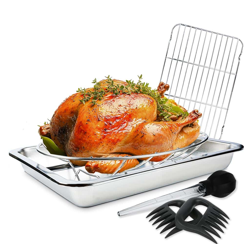 Asador de Pavo de Acero Inoxidable CLAVANY con Bandeja y