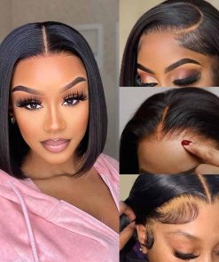 VYCRAVE Peluca Bob Recta de Cabello Humano 13x4 Encaje