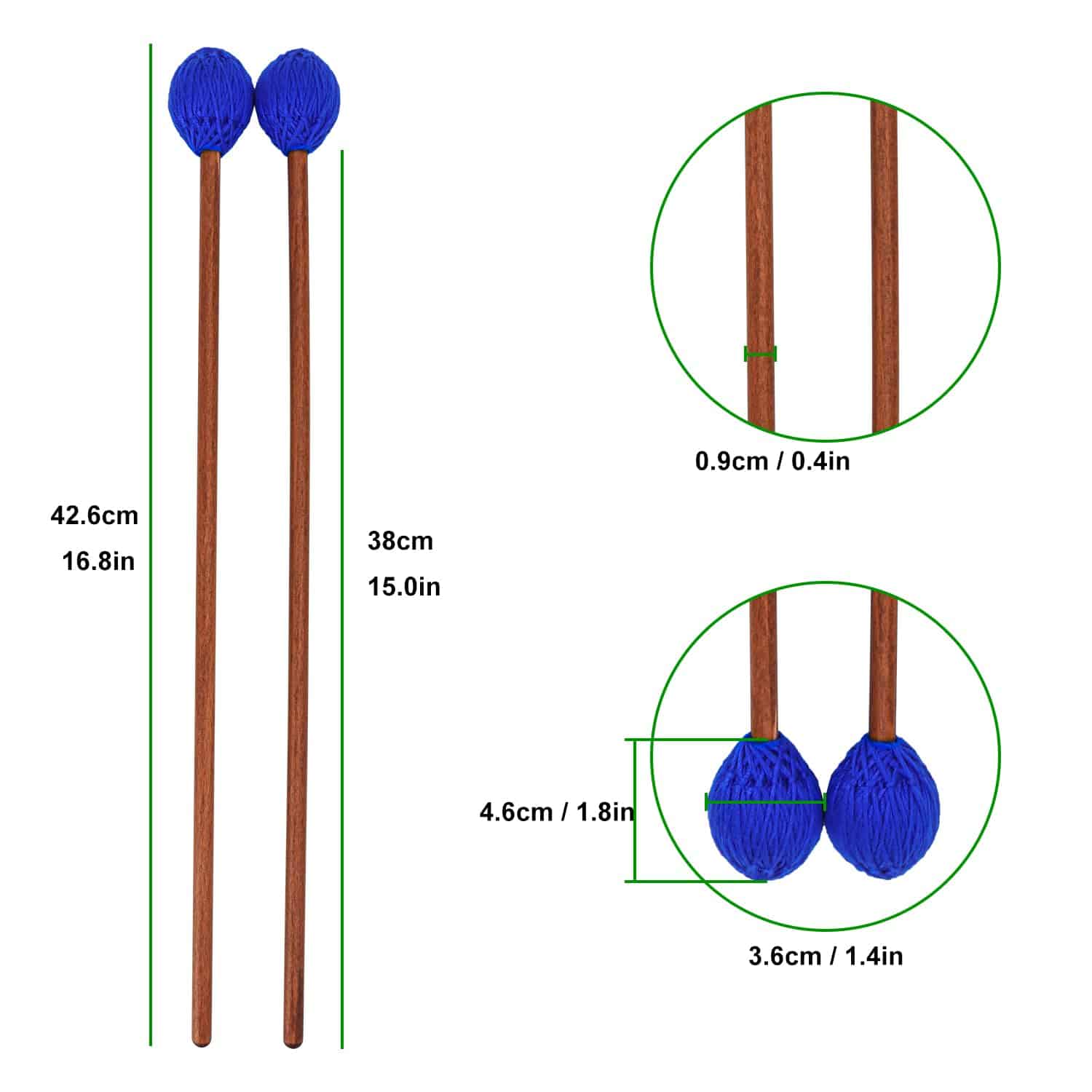 Geytetqi 2 Pares de Mazos de Marimba Azules - Juego - Imagen 3