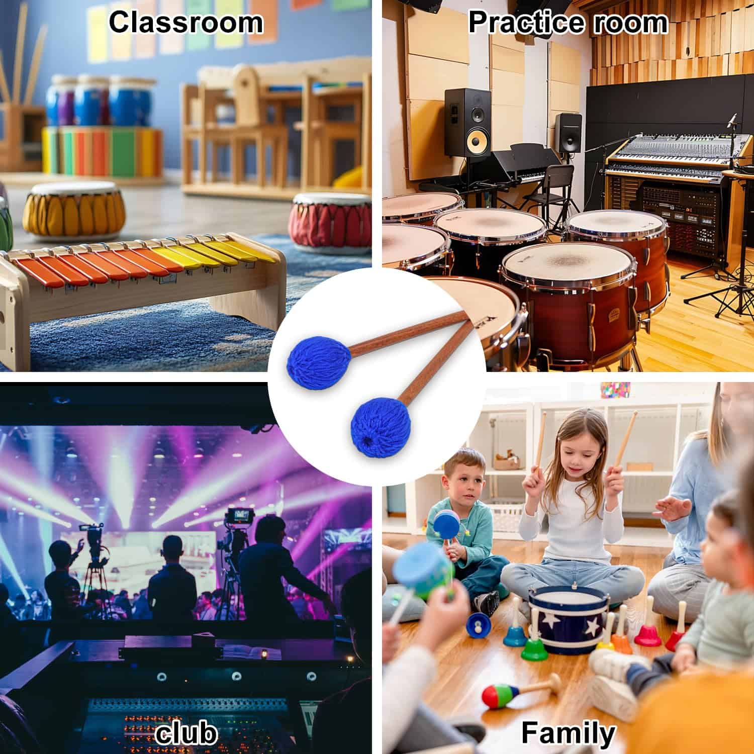 Geytetqi 2 Pares de Mazos de Marimba Azules - Juego - Imagen 8