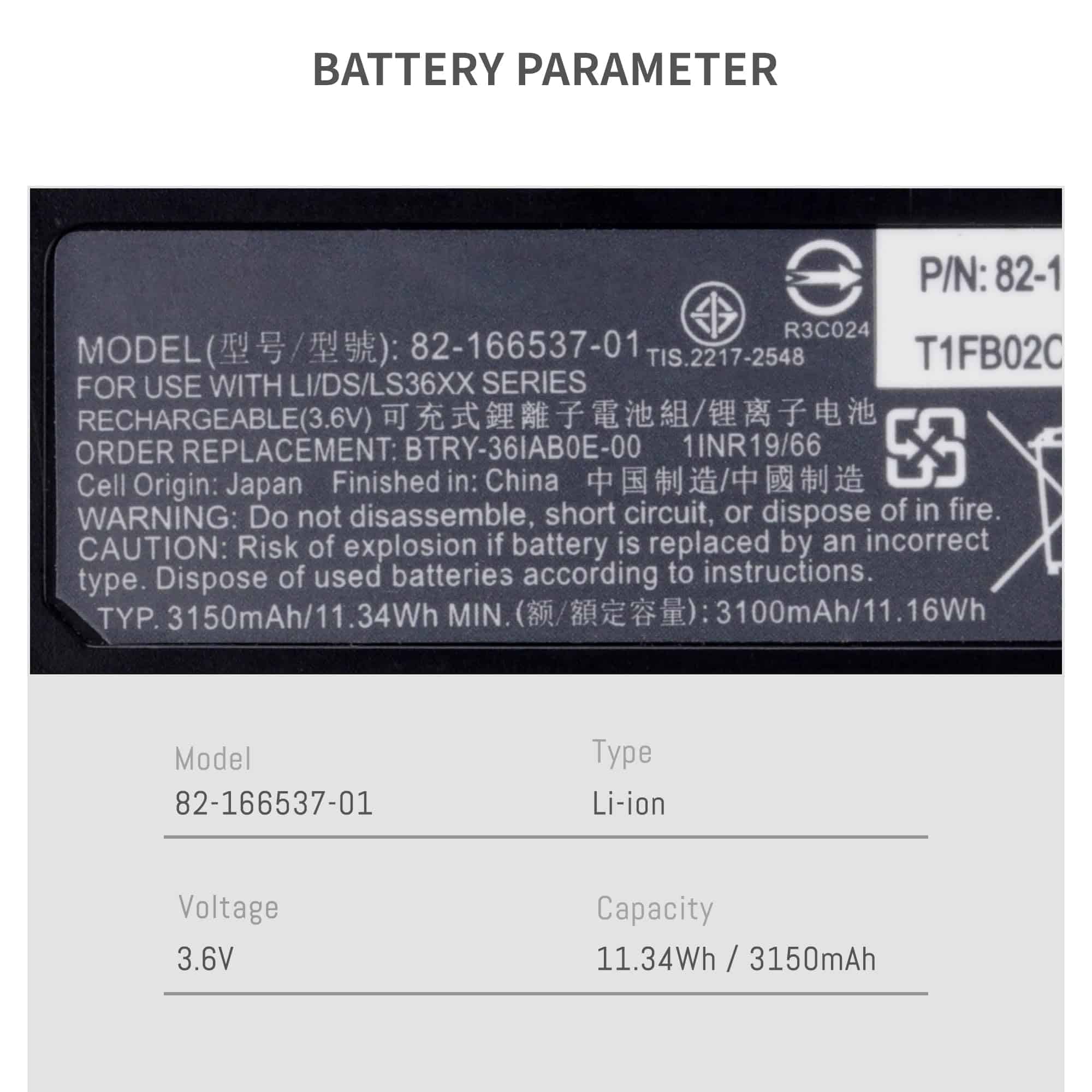 82-166537-01 Batería de Repuesto para Escáneres Zebra - Imagen 3