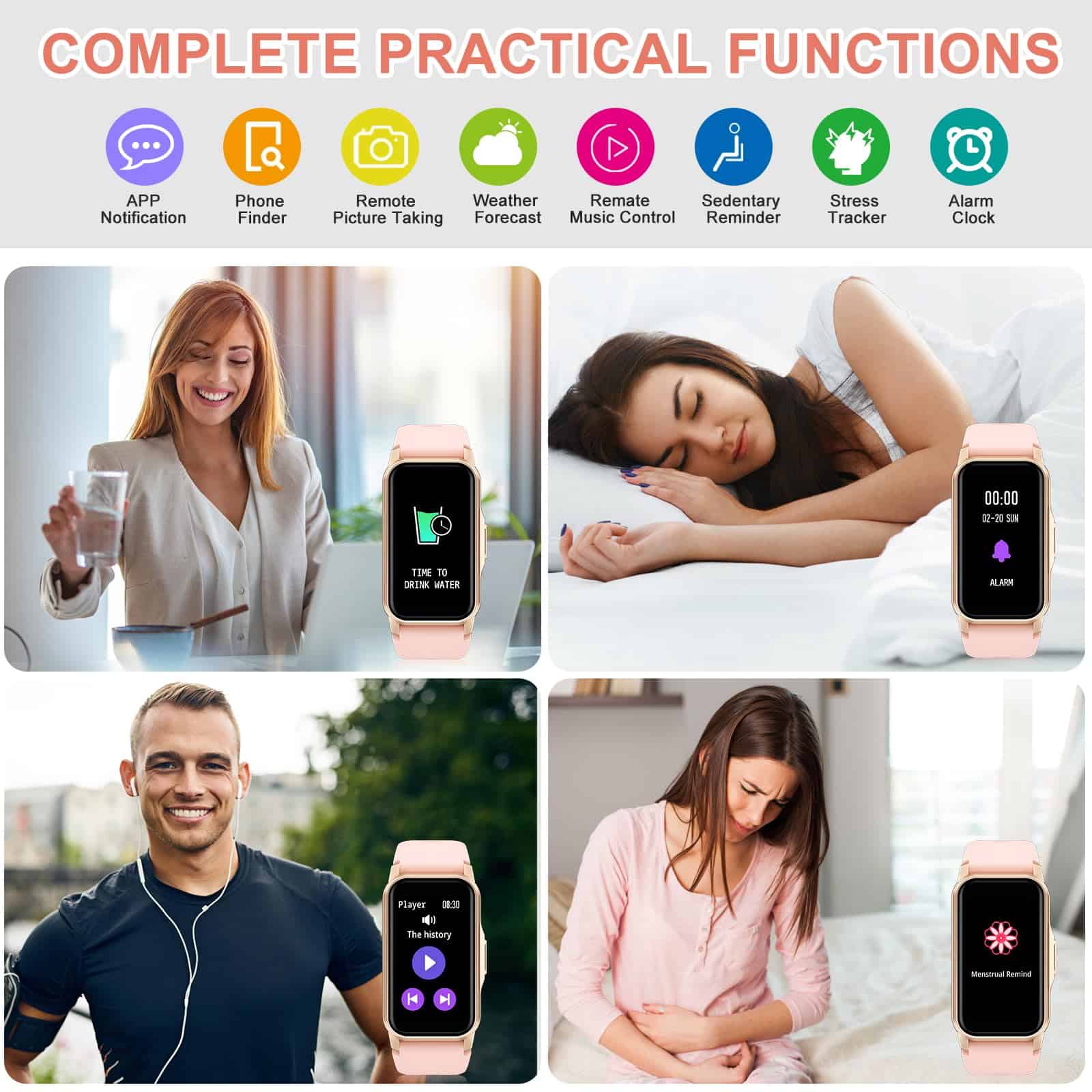 Rastreador de Fitness con Ritmo Cardíaco 24/7, Sueño - Imagen 7