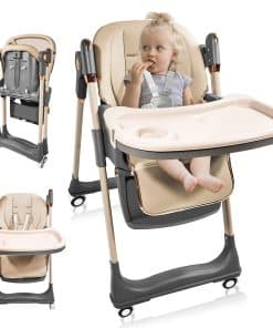 Silla Alta para Bebés y Niños con Ruedas Giratorias de 360